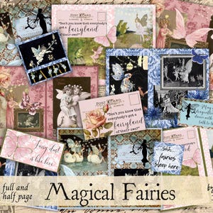 Téléchargement numérique de fées magiques, 9 collages de papier de fées imprimables pour des journaux indésirables, fée vintage, elfe, ailes d'ange, kit numérique, extraits