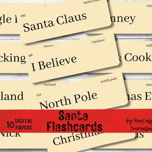 SANTA FLASHCARDS Digital Download, 12 Large Vintage Inspired Word Flashcards Both Manilla & Ink Saver, Farmhouse Decor, Printable Christmas