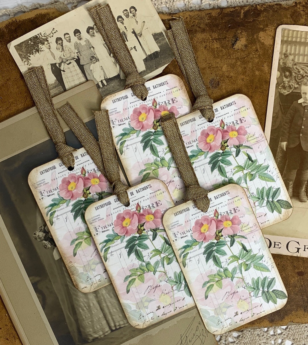 5 WILD ROSE Gift Tags Handmade Journal Tucks Wildflowers Etsy