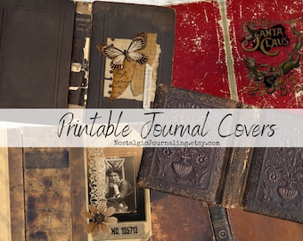 Printable JOURNAL COVERS, 25 Vintage Book Covers for Junk Journaling, Digital Download, Both Plain and Embellished Front Covers, Ledgers