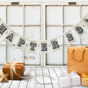 CHAPTER BANNER, Vintage Book Page Banner, Birthday Party Decoration, Graduation, Wedding, Baby Shower, Bride To Be, CUSTOM Pennant Banner