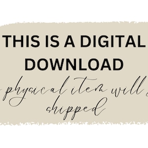 Peut inclure: Annonce de t&eacute;l&eacute;chargement num&eacute;rique sur fond beige avec bordure blanche. Le texte indique "THIS IS A DIGITAL DOWNLOAD" en gras noir. En dessous, en cursive, il est &eacute;crit "no physical item will be shipped."