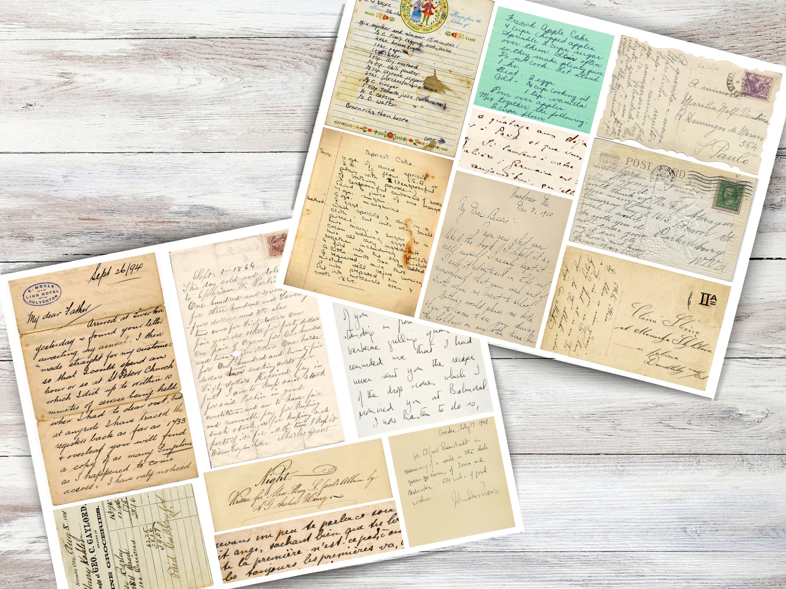 Handwritte Notes Paper HANDWRITTEN SNIPPETS Digital Download, Vintage 50 Pc Printable ...