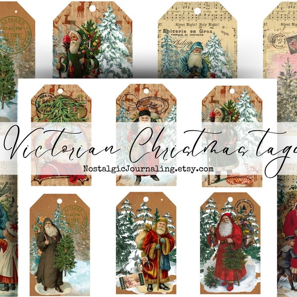 VICTORIAN CHRISTMAS TAGS Digital Download, Printable Old World Santa Christmas Snippets For Junk Journals, Vintage Christmas Ephemera Tucks