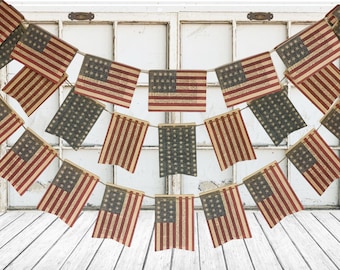 Handmade 4TH of JULY Banners Made From Vintage Book Pages, Garland Flag, Stars & Stripes, Independence Day Paper Party Decoration Patriotic