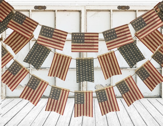 Handmade 4TH of JULY Banners Made From Vintage Book Pages, Garland Flag, Stars & Stripes, Independence Day Paper Party Decoration Patriotic