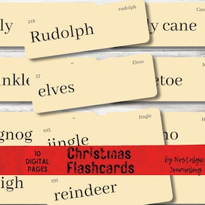 TARJETAS DIDÁCTICAS DE NAVIDAD Descarga digital, 12 tarjetas didácticas de palabras grandes para imprimir con inspiración vintage, con ahorro de tinta y manila, para imprimir en casa de campo, para Navidad
