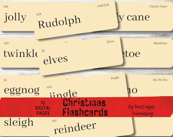TARJETAS DIDÁCTICAS DE NAVIDAD Descarga digital, 12 tarjetas didácticas de palabras grandes para imprimir con inspiración vintage, con ahorro de tinta y manila, para imprimir en casa de campo, para Navidad