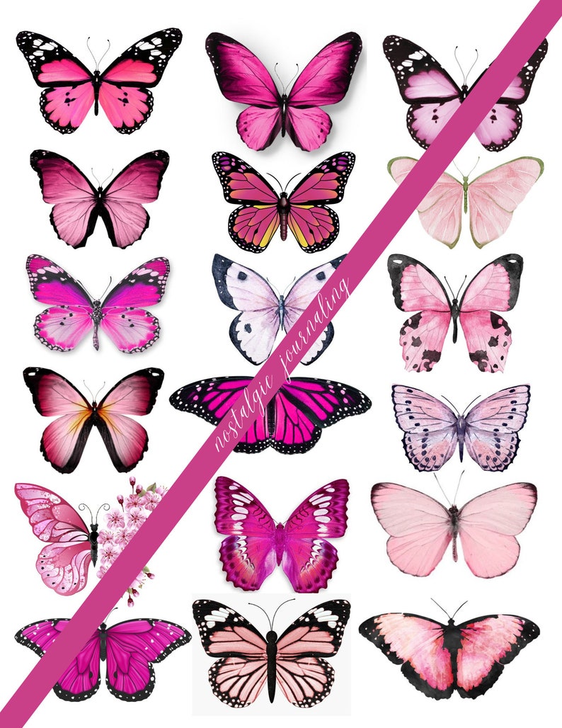 BUTTERFLY Digital Download Kit, Vintage Butterfly Fussy Cuts For Junk Journals, 72 Printable Snippet Butterflies, Blue, Green, Pink, Brown image 6