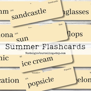 ZOMER FLASHCARDS Digitale Download, 12 Grote Vintage Geïnspireerde Word Flashcards Manilla & Ink Saver, Boerderij Decor, Afdrukbare strandvakantie