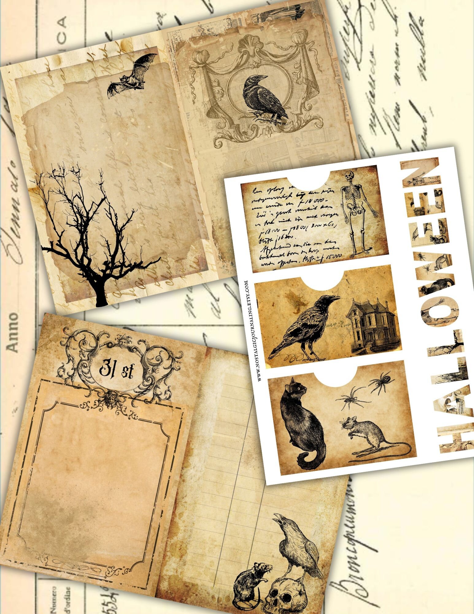 ハロウィンジャンクジャーナルキット、不気味なハロウィンデジタル