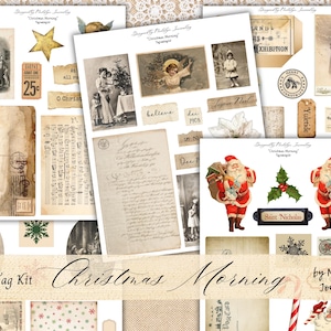 Kit d'étiquettes numériques NOL MATIN, téléchargement pour les journaux indésirables, 5 feuilles imprimables vintage pour étiquettes, plis ou cartes de bricolage Noël victorien