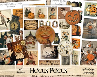 Download digitale di HALLOWEEN, immagini di Halloween vintage di HOCUS POCUS per diari spazzatura, frammenti stampabili, clipart, autunno, zucca di Halloween stregata