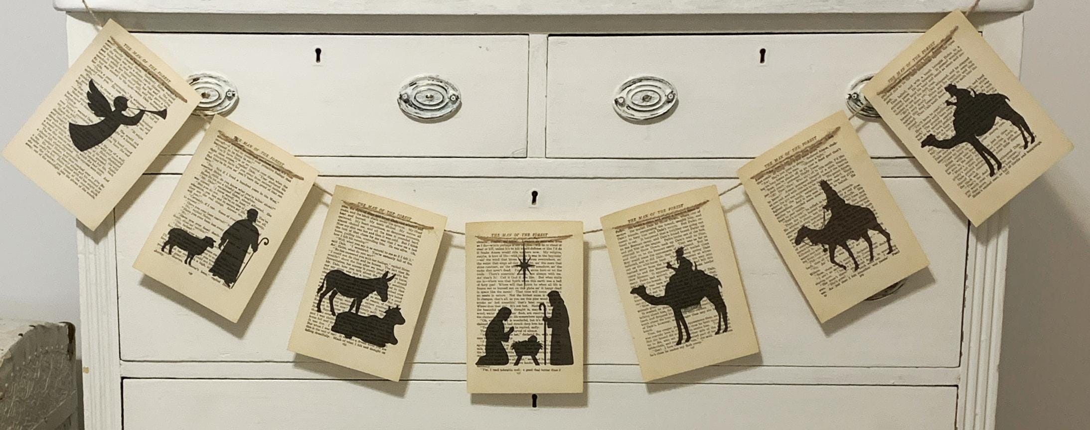 NATIVITY BANNER, Handmade Vintage Book Page Banner, Holy Family…