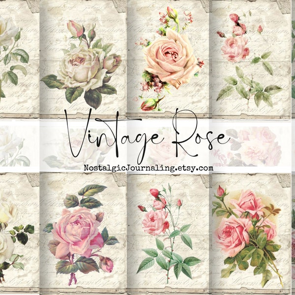 VINTAGE ROSE Digital Download Paper Collection, Printable French Rose Ephemera For Junk Journals, Feminine Vintage Style Digital Kit, Roses