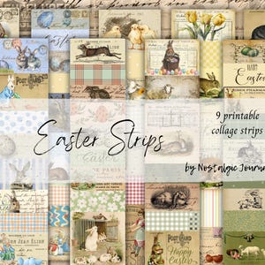 STRISCE PASQUALI stampabili, materiale effimero vintage da scaricare digitalmente per diari spazzatura, 9 frammenti di collage in stile vintage