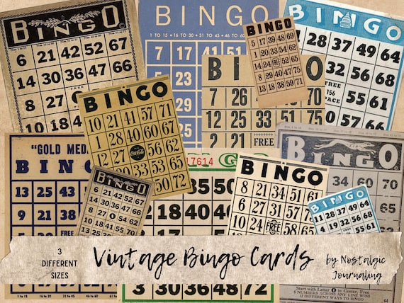 BINGO CARDS Digital Download, 34 Vintage Printable Assorted Bingo Game Cards, 3 Different Sizes, Junk Journal Ephemera Instant Download Kit