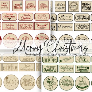 WEIHNACHTSLABELS Digitaler Download, 270+ kleine Vintage Stil Schnipsel für Junk Journals, 16 Seiten und 4 Farben, Tags, Etiketten, Verzierungen