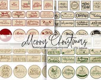 CHRISTMAS LABELS Digital Download, 270+ Small Vintage Style Snippets For Junk Journals, 16 Pages and 4 Colors, Tags, Labels, Embellishments