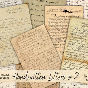 May include: A collection of ten antique handwritten letters with aged paper. The letters feature cursive script in black ink, with visible stains and wear. The text "Handwritten Letters #2" is displayed at the bottom.
