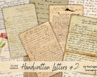 May include: A collection of ten antique handwritten letters with aged paper. The letters feature cursive script in black ink, with visible stains and wear. The text "Handwritten Letters #2" is displayed at the bottom.