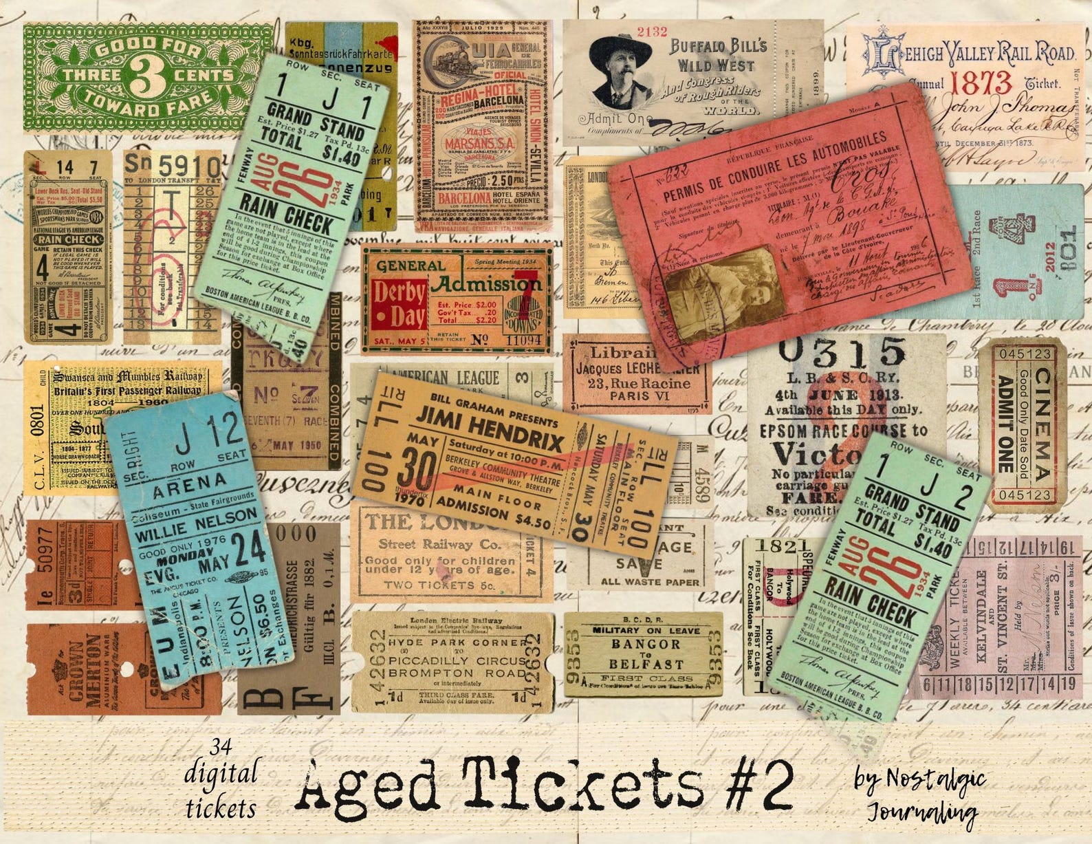 AGED TICKETS Digital Download, Ephemera Junk Journal Tags, Labels ...