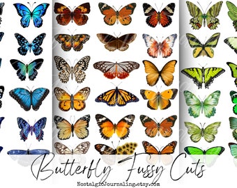 BUTTERFLY Digital Download Kit, Vintage Butterfly Fussy Cuts For Junk Journals, 72 Printable Snippet Butterflies, Blue, Green, Pink, Brown