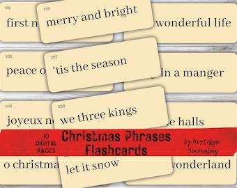 Cartes mémoire PHRASES DE NOL en téléchargement numérique, 12 grandes cartes mnémotechniques vintage inspirées des mots Manille et économiseur d'encre, ferme, Noël imprimable
