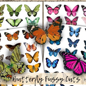 BUTTERFLY Digital Download Kit, Vintage Schmetterling Fussy Schnitte für Junk Journals, 72 druckbare Snippet Schmetterlinge, Blau, Grün, Pink, Braun
