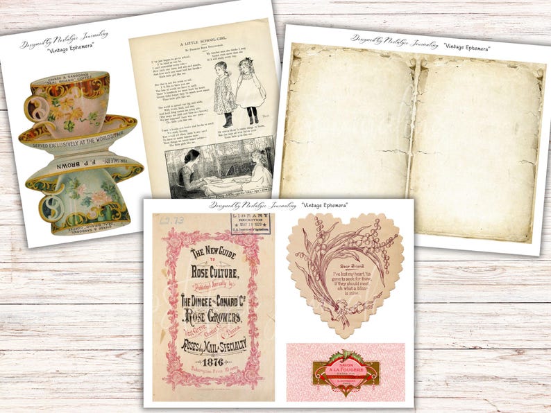 Vintage Junk Journal Ephemera Kit, 21 Pages, Printable Digital Antique ...
