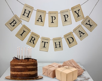 HAPPY BIRTHDAY BANNER, Handmade Vtg Book Page Banner, Book Birthday Decor, Book Theme Birthday Party, Book Lover Birthday Party Decoration