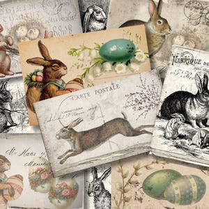 Printable EASTER RABBIT Postcards, Vintage Ephemera Digital Download ...