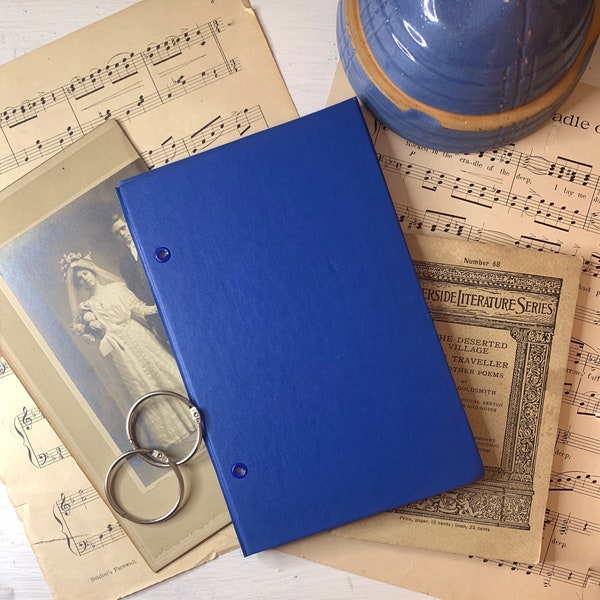 Vintage 1960's Junk Journal Book Cover, Royal Blue Hardcover W Binder Rings, Junk Journal Kit, Blue Journal Cover, Patriotic 8-1/2" x 5-1/2"