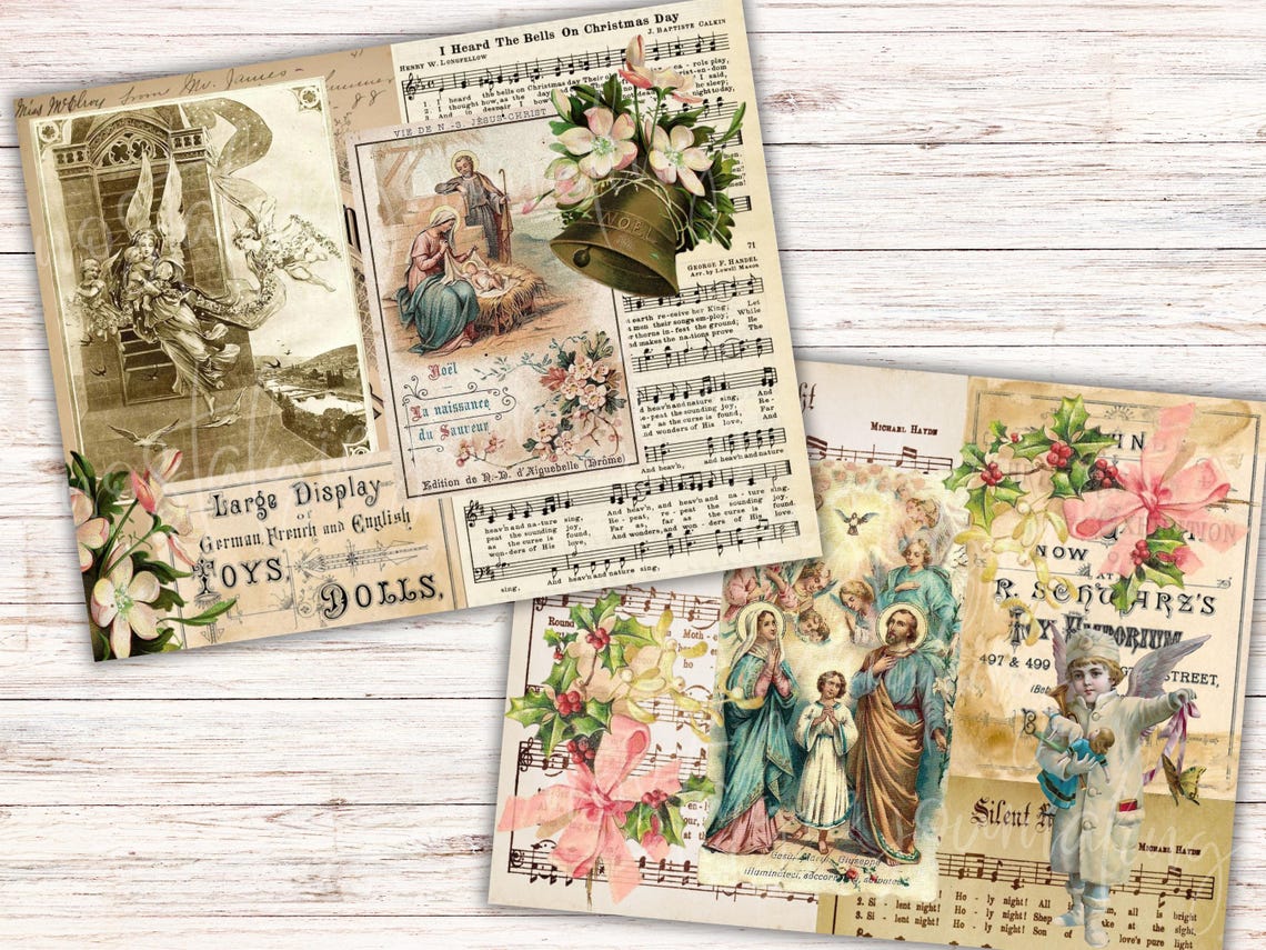 Angel Collection Sheets ANGELS OF CHRISTMAS Digital Download Paper Collection for Junk Journals ...