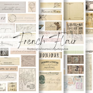 FRENCH FLAIR Digital Ephemera Junk Journal Download Paper Collection, Vintage French Ephemera Snippets, Printable French Digital Kit, Tags