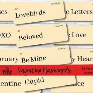 VALENTIJNSKAART Digitale download, 12 grote afdrukbare VTG geïnspireerde woordflashcards Manilla & Ink Saver, boerderij, bruiloft, bruidsdouche