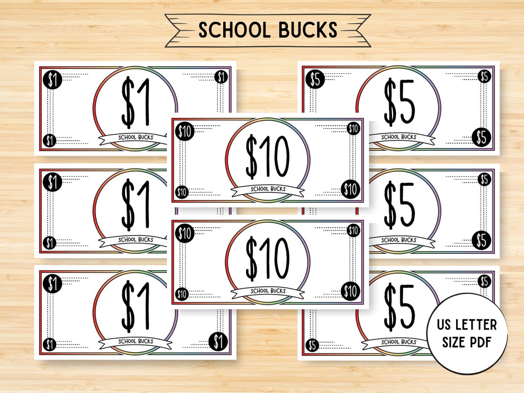 School Bucks Printable School Teacher Homeschool Remote