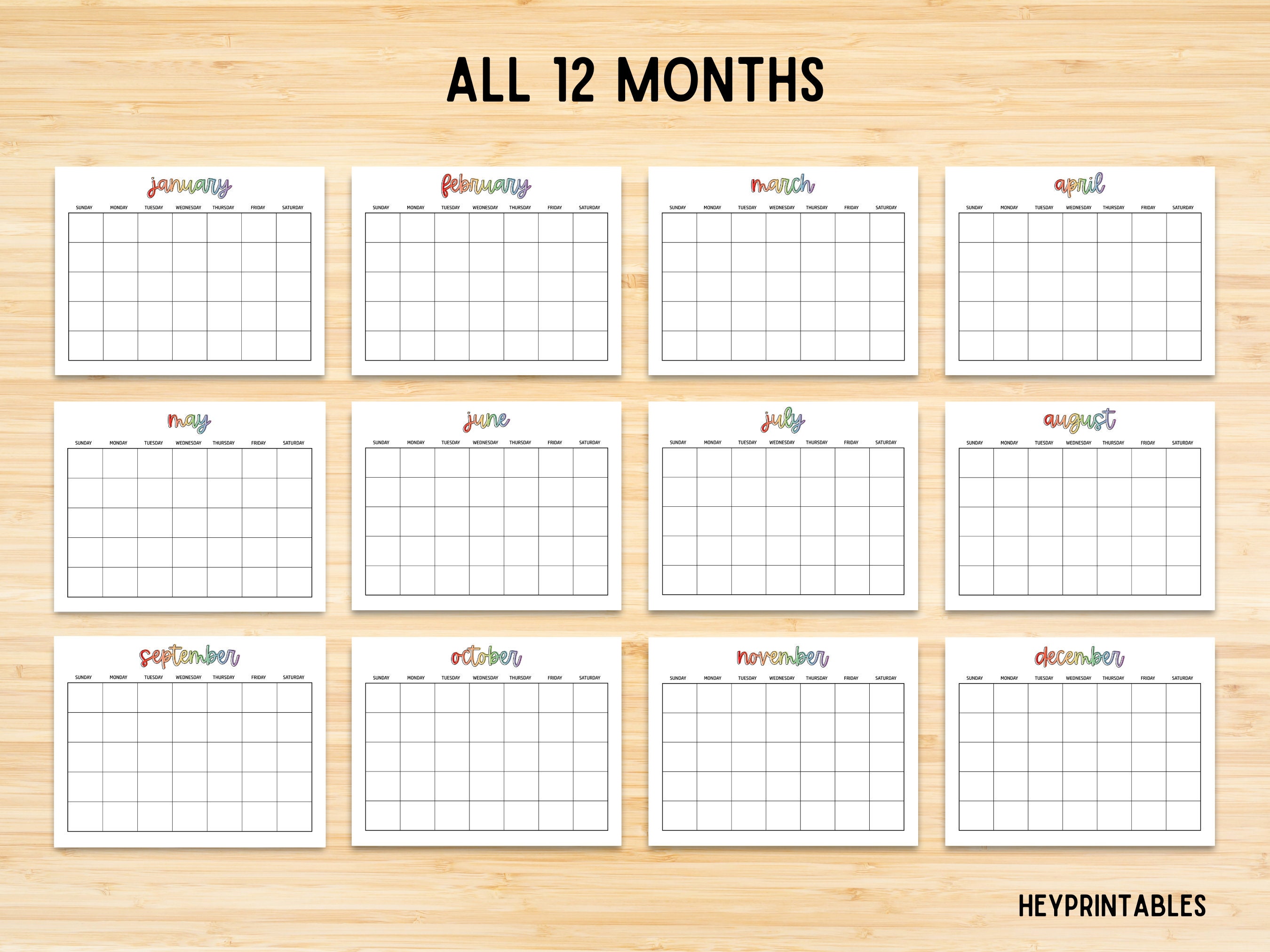 Monthly Blank Calendar, Simple Calendar, Editable PDF, 11 X 8.5 ...