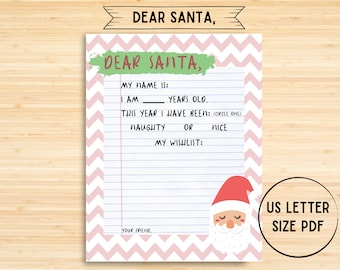 Letter to Santa Printable, Dear Santa Printable, Christmas Wish List Print, Kids Santa Letter, Dear Santa, Instant Download