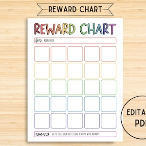 Reward Chart, Potty Chore Chart, Editable Weekly Kids Chore and Reward Chart, Instant Download, Girls Boys Routine and Responsibility Chart