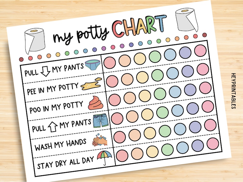 Potty Training Chart, Potty Chart For Girls And Boys, Potty Training Sticker Chart, Rainbow, Toddler Potty Chart, Printable Kids