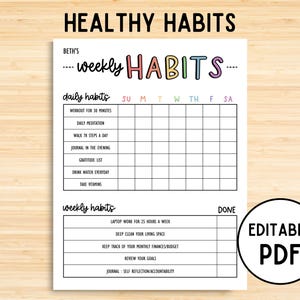 Editable Weekly Habit Tracker, Printable Habit Tracker, Habit Tracker Digital Download, Daily Habit Tracker PDF, Weekly Goal Tracker, Habits