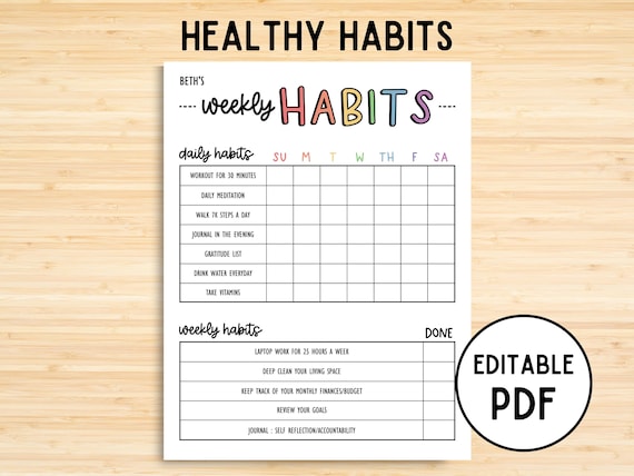 Editable Weekly Habit Tracker, Printable Habit Tracker, Habit Tracker Digital Download, Daily Habit Tracker PDF, Weekly Goal Tracker, Habits