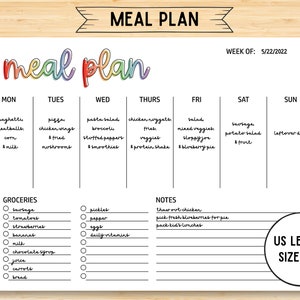 Printable Menu Planner, Menu Planner with Grocery List and Notes, Printable Menu, Weekly Menu Planner, Minimal Meal Planner, Letter Size PDF