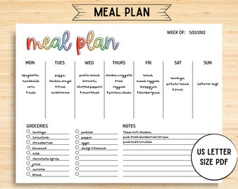 Printable Menu Planner, Menu Planner with Grocery List and Notes, Printable Menu, Weekly Menu Planner, Minimal Meal Planner, Letter Size PDF