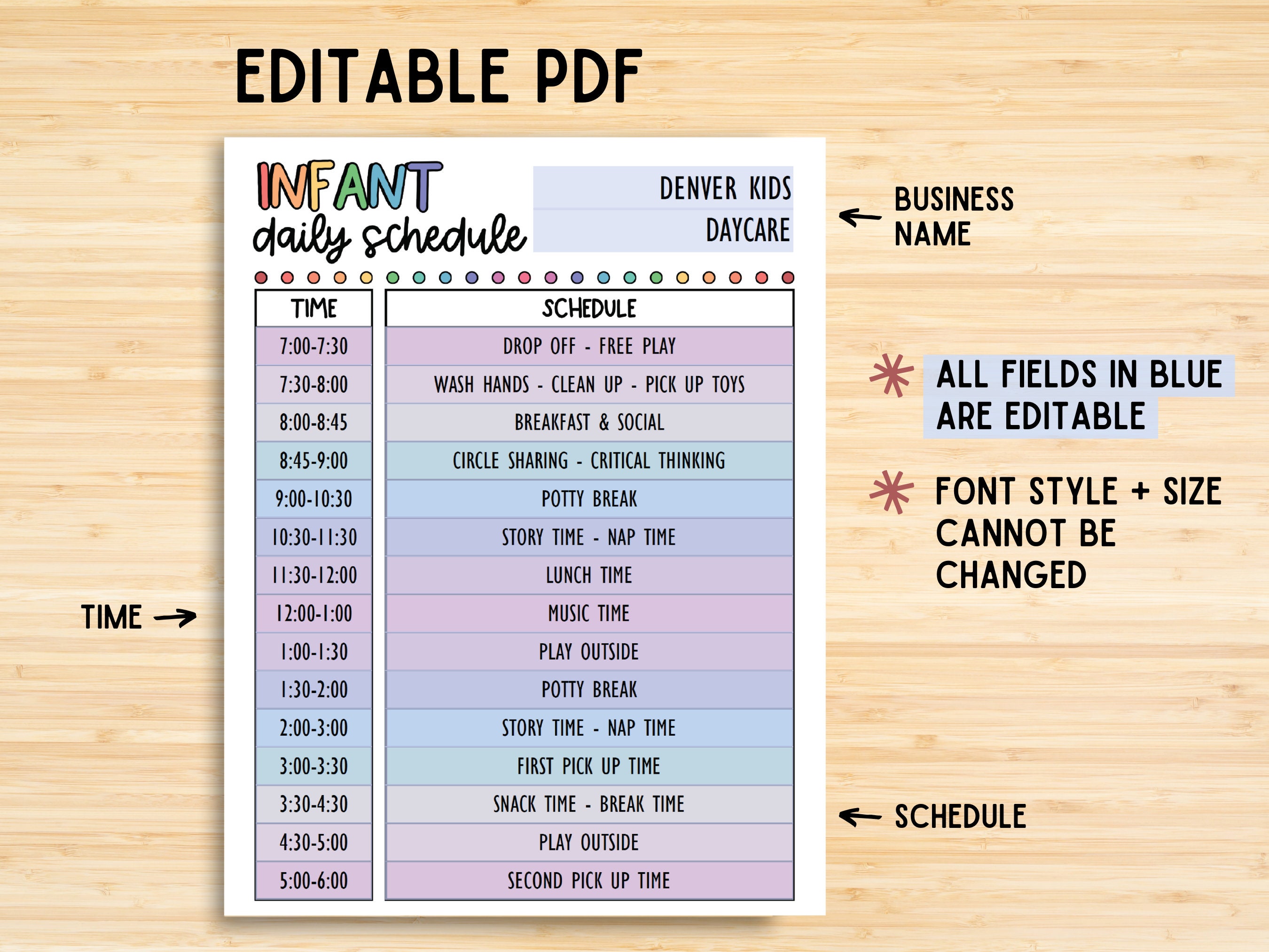 Daycare Daily Schedule for Infants, Kids Daily Schedule Template ...