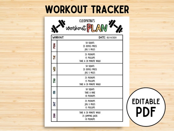 Exercise Tracker, Workout Tracker, Fitness log, Workbook log Template, Fitness Tracker, Weight Loss, 75 Soft challenge, Workout Printable