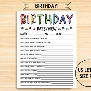 Printable Kids Birthday Interview, Annual Interview, Birthday Keepsake, Instant Download, PDF, Birthday Questions