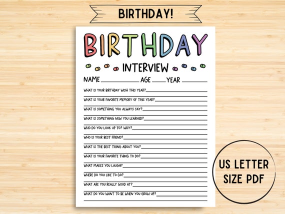 Printable Kids Birthday Interview Annual Interview Birthday - Etsy