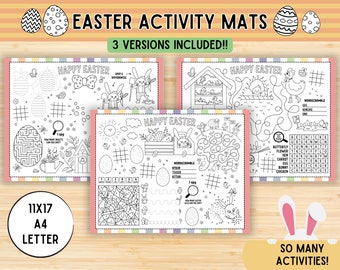 Easter Activity Mat Bundle, Easter Coloring Placemat, Easter Games, Easter Party, Easter Activities, Easter Bunny Coloring Page, Printable